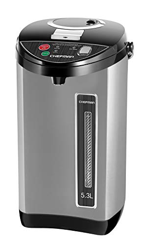 Chefman Electric Hot Water Pot Urn w/ Auto & Handbook Dispense Buttons, Security Lock, Instant Heating for Espresso & Tea, Auto-Shutoff/Boil Dry Safety, Insulated Stainless Metal, 5.3L/5.6 Qt/30+ Cups.