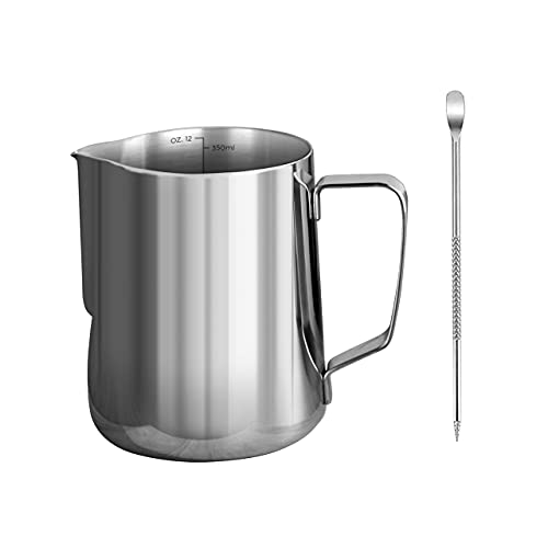 Craft Coffee Like a Pro with the 12oz Stainless Steel Milk Frothing Pitcher - Perfect for Latte, Espresso, and Cappuccino Art