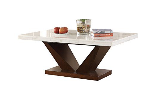 Elegance Meets Functionality: White Marble & Walnut Coffee Table