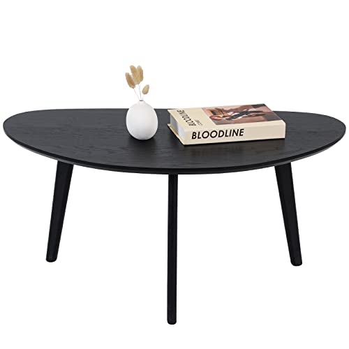 Mid Century Modern Small Oval Coffee Table - Sleek and Stylish Black Design, Perfect for Living Room Decor!