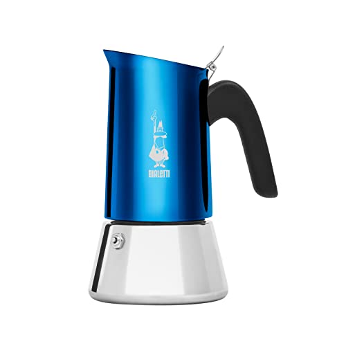 New 6 Cup Coffee Maker, Anti-Scald Deal with, Not Suitable for Induction 6 Cup (8 oz), Stainless Metal, Blue.