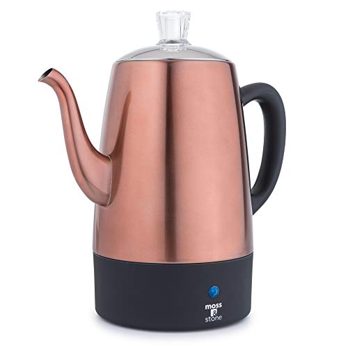 10 Cup Copper Body Electric Coffee Percolator with Stainless Steel Lids - Perfect for Camping & Home Use.
