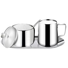 Coffee Serving Set with Stainless Steel Sugar Bowl, Creamer, Spoon, and Tray - Perfect for Coffee Bars and Home Use.