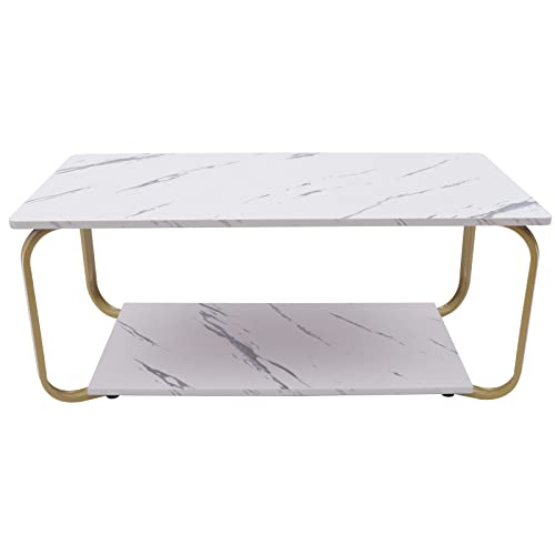 Living Space: Modern 2-Tier Marble Coffee Table