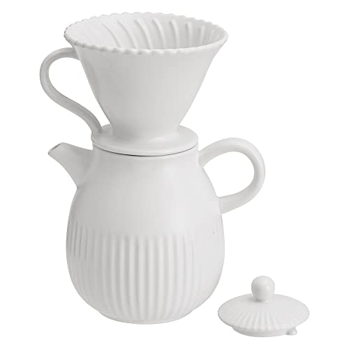 Coffee Experience with D'oramie Pour Over Coffee Dripper Set - Ceramic Slow Brewing for Rich Flavor, Ideal Gift for Coffee Enthusiasts - V60 Paper Cone Filters Included (Matt White, 1-2 Cups)