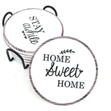 PANCHH Rustic Farmhouse Stone & Cork Coasters for Drinks - Set of 6 with Holder
