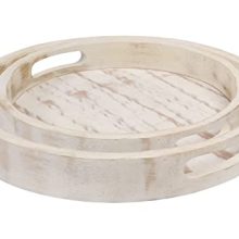 Set of 2 White Wooden Round Trays - Ideal for Serving, Decorating, and Organizing in Living Rooms and Kitchens.