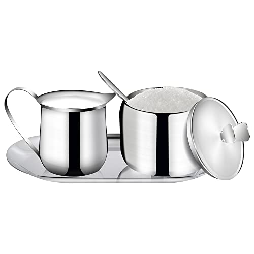 Coffee Serving Sugar and Creamer Set with Lid Spoon Tray