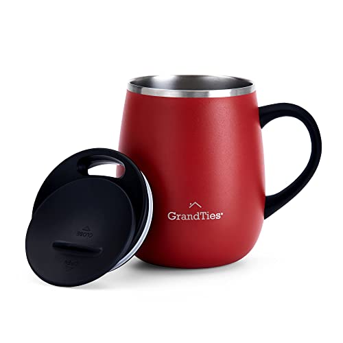 GrandTies Insulated Coffee Mug - Elevate Your Sipping Experience with a Splash-Proof Sliding Lid and Wine Glass Shape