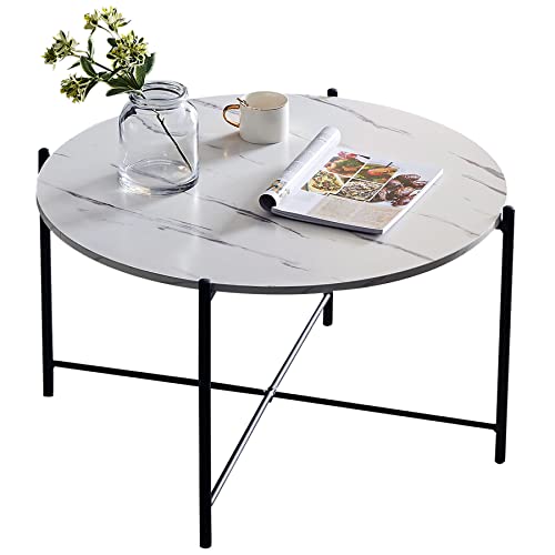 Round Coffee Table with White Marble Top