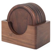 7-Piece COFFEE Walnut Dark Wood Coaster