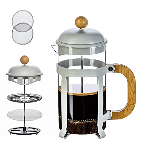 French Press Coffee/ Tea Maker 34 OZ with 2 Replaceable Filter, Tenting Massive Coffee/ Tea Press of bamboo deal with and Warmth Resistant Glass, Cold Brew French Press.