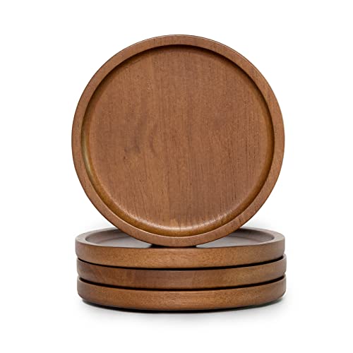 Coasters for Cups, Set of 4 Coasters for Drinks Made of Wood, Pure Wood Sq. Drink Coaster, Ornamental for Kitchen (Walnut-Spherical-4pcs).