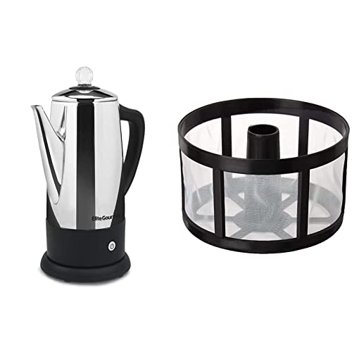 Upgrade Your Coffee Experience with the Elite Gourmet EC812 Electric Coffee Percolator - Featuring Clear Brew Progress Knob, Cool-Touch Handle, Cordless Serving, 12-Cup Capacity in Stainless Steel, and Tops Perma-Brew 3 Year Reusable Coffee Filter!