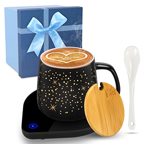 Coffee Warmer with Mug Set/Coffee Cup with Warmer/Coffee Mug Warmer with 2 Temperature/ Coffee Cup Warmer for Desk/Presents for Birthday, Thanksgiving Day and Christmas, Valentine's Day.