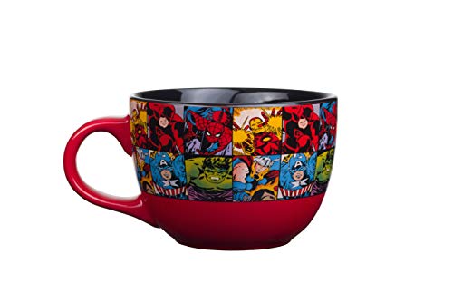 Elevate Your Morning with Silver Buffalo Marvel Comics Heroes Avengers Grid Oversized Ceramic Coffee Mug - Featuring Spider-Man, Captain America, Thor, Hulk, and Iron Man - 24-Ounces of Superhero Awesomeness.