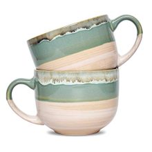 Large Ceramic Coffee Mug Set of two, Stoneware Jumbo Latte Mugs for Workplace and House, 16 Oz, Dishwasher and Microwave Protected(Inexperienced, 2).