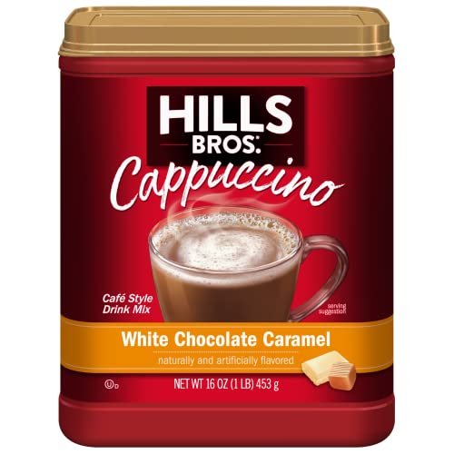 Hills Bros Instant White Chocolate Caramel Decadent Cappuccino Combine, Straightforward to Use, Get pleasure from Coffeehouse Taste from Dwelling, Frothy, 16 Ounce (Pack of 1).