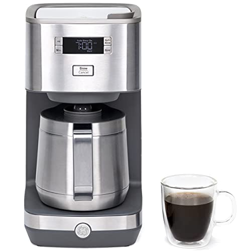GE Drip Coffee Maker With Timer | 10-Cup Thermal Carafe Coffee Pot Keeps Coffee Warm for two Hours | Adjustable Brew Power | Huge Bathe Head for Most Taste | Kitchen Necessities | Stainless Metal.
