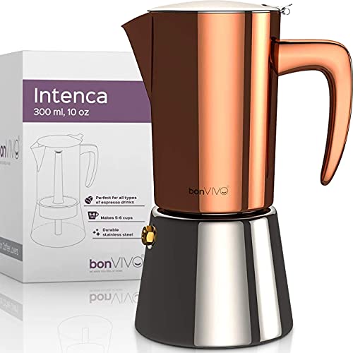 Stovetop Espresso Maker - Luxurious, Stainless Metal Italian Espresso Maker for Camping or Dwelling Use - Makes 6 Cups of Full-Bodied Espresso - Copper, 10oz.
