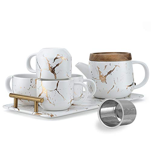 Taimei Teatime Ceramic Modern White Teapot Set - Tea Set Gift for Women