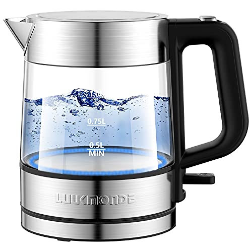1500W Electric Kettle, 1 L Glass Electric Tea Kettle Light Weight Cordless Water Boiler with LED Indicator, Auto-Shutoff & Boil-Dry Safety, BPA Free.