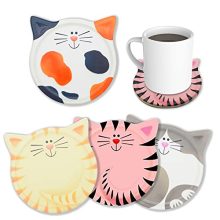 AIPNUN Funny Cat Shaped Ceramic Coasters Set - The Purr-fect Table Decor