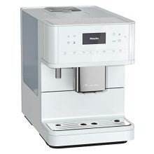 Miele CM 6160 MilkPerfection Coffee Maker in Lotus White, featuring WiFiConnect, a built-in milk frother, and a dynamic brewing system for making espresso and coffee.