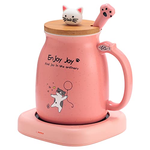Smart Coffee Mug Warmer and Cute Cat Mug Set