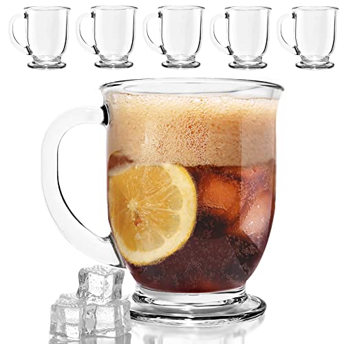 SZUAH 15oz Clear Coffee Mug (6 Pack) - Premium Glass Mugs for Hot and Cold Drinks, Perfect for Coffee, Latte, and More, Microwave and Dishwasher Safe