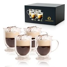 Casademont Double Wall Insulated Glass Coffee Mugs (12 oz. / 350 ml), Set of 4 Espresso Mugs for Tea, Latte, Cappuccino, Americano – Premium Glasses Set Borosilicate Glassware Mug Set with Deal with.