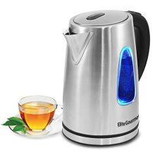Elite Gourmet EKT-1271 Electric Kettle - Stylish Stainless Steel Design with Cordless 360° Base and Blue LED Light - Auto Shut-Off Function for Safety - Quickly Boil Water for Tea and More - The Ultimate Kitchen Essential!