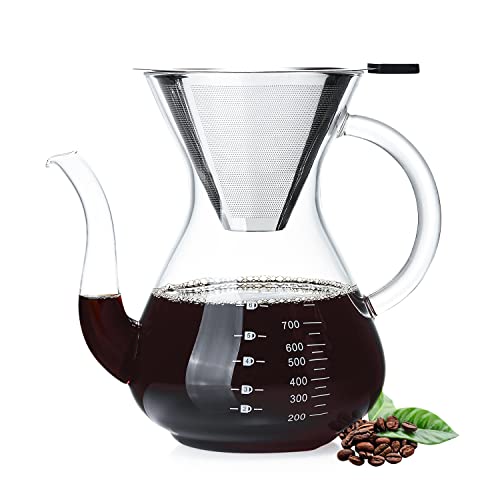 Delicious cup of coffee with this paperless, borosilicate glass pour-over coffee maker