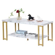  - Rectangular Faux Marble Design - Sturdy Gold-Finished Metal Frame - Ideal for Living Room and Bedroom Décor.
