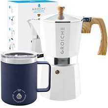 GROSCHE Milano 9-Cup Stovetop Espresso Maker and Everest Blue Stainless Steel Coffee Mug Bundle