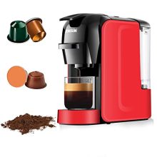 3 in 1 Coffee and Espresso Machine Combo Appropriate with Nespresso Unique Capsules, Dolce Gusto Pod and Ground Coffee, 19 Bar Pump Mini Espresso Machine for Espresso or lungo, Purple.