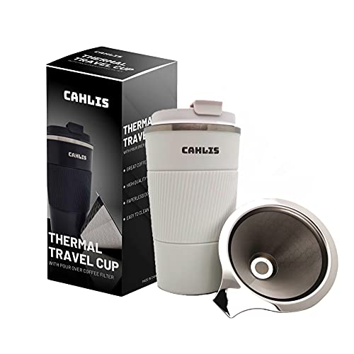 Travel in Style with the Pour Over Coffee Maker - All-in-One Travel Coffee Maker and Thermal Cup in White, 20 oz.