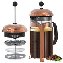 French Press Coffee Maker 34 OZ , French Presser with 4 Degree 304 Stainless Metal Filtration System, 8 Cup BPA Free Glass Coffee Press Pot for Tenting, Traveling, Assembly.