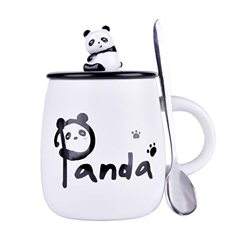 Panda Mug Cute Ceramic Coffee Mug with 3D Panda Lid and Spoon, Cute Cups Novelty Coffee Tea Milk Christmas Mug for Ladies Ladies Boys.