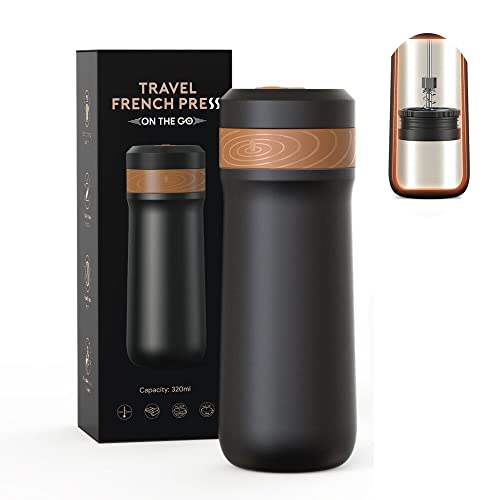 12oz Portable French Press Coffee Maker with Vacuum Insulation for Hot/Cold Brew