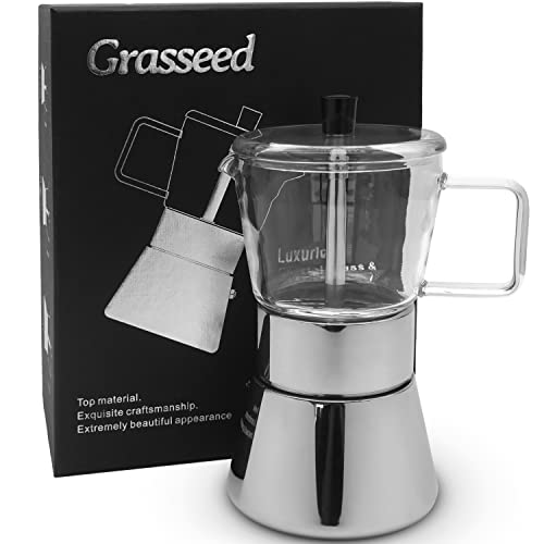 Indulge in the Art of Coffee with Grasseed's Luxurious Crystal Glass & Stainless Steel Moka Pot