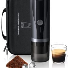 Moveable Mini Battery Espresso Machine with 3-4 Minutes Self-Heating, 20 Bar Small 12V 24V Car Coffee Maker with Carrying Case, Appropriate with NS Capsule & Floor Coffee for Tenting, Journey, RV.