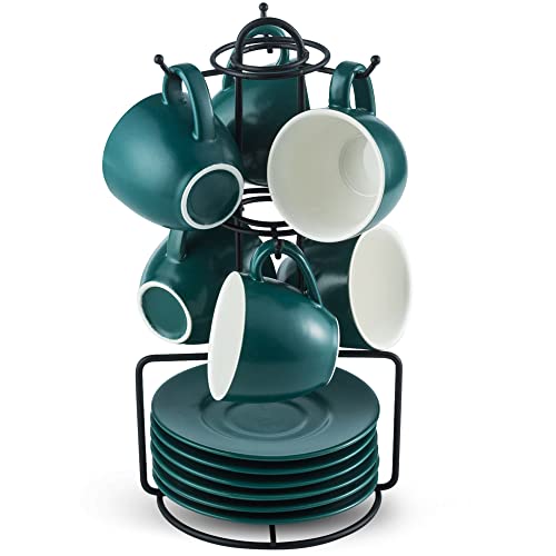 Porcelain Double Espresso Cups and Saucers Set