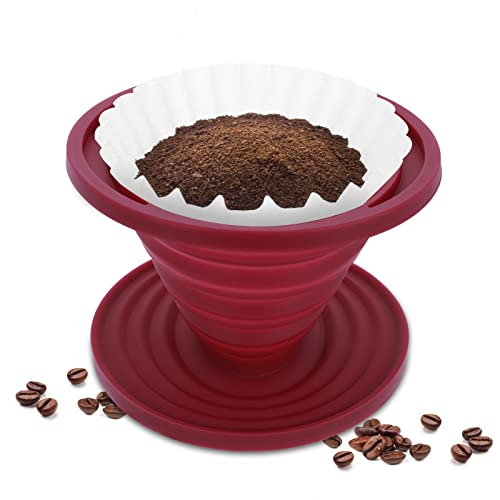 Pour Over Coffee Maker Collapsible Pour Over Coffee Dripper Transportable Tenting Coffee Maker Reusable Silicone Pour Over Coffee Filter for Backpacking Tenting House Workplace.