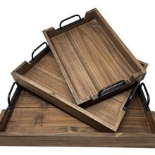 Wood Serving Tray Set for Coffee Table 3 Pieces