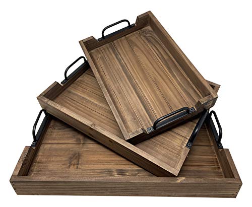 Wood Serving Tray Set for Coffee Table 3 Pieces