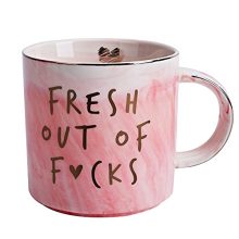 Funny Coffee Mugs Presents for Ladies - Sarcastic Novelty Cups Gag Present for Pals, Coworkers, Boss, Worker, Human Assets - Fresh Out Of - Inappropriate Cute Pink Marble Mug, 11.5oz Coffee Cup.