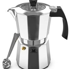 Indulge in the Perfect Espresso Experience with Cafe Du Chateau's 6-Cup Espresso Maker - Featuring a Transparent Top Lid, High Gloss Finish, and Bonus Coffee Clip Spoon!