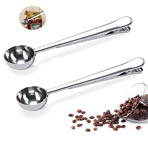 Double Trouble Delight: 2-Pack Stainless Steel Coffee Scoops with Bag Clips