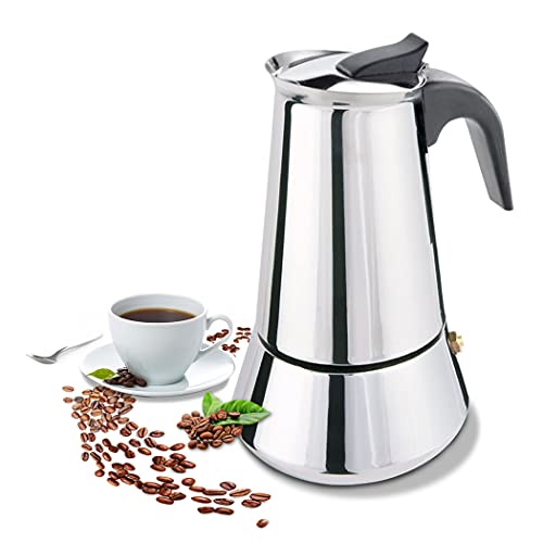 9-Cup Stainless Steel Stovetop Espresso Maker - Induction Compatible Moka Pot for Rich Greca Coffee.